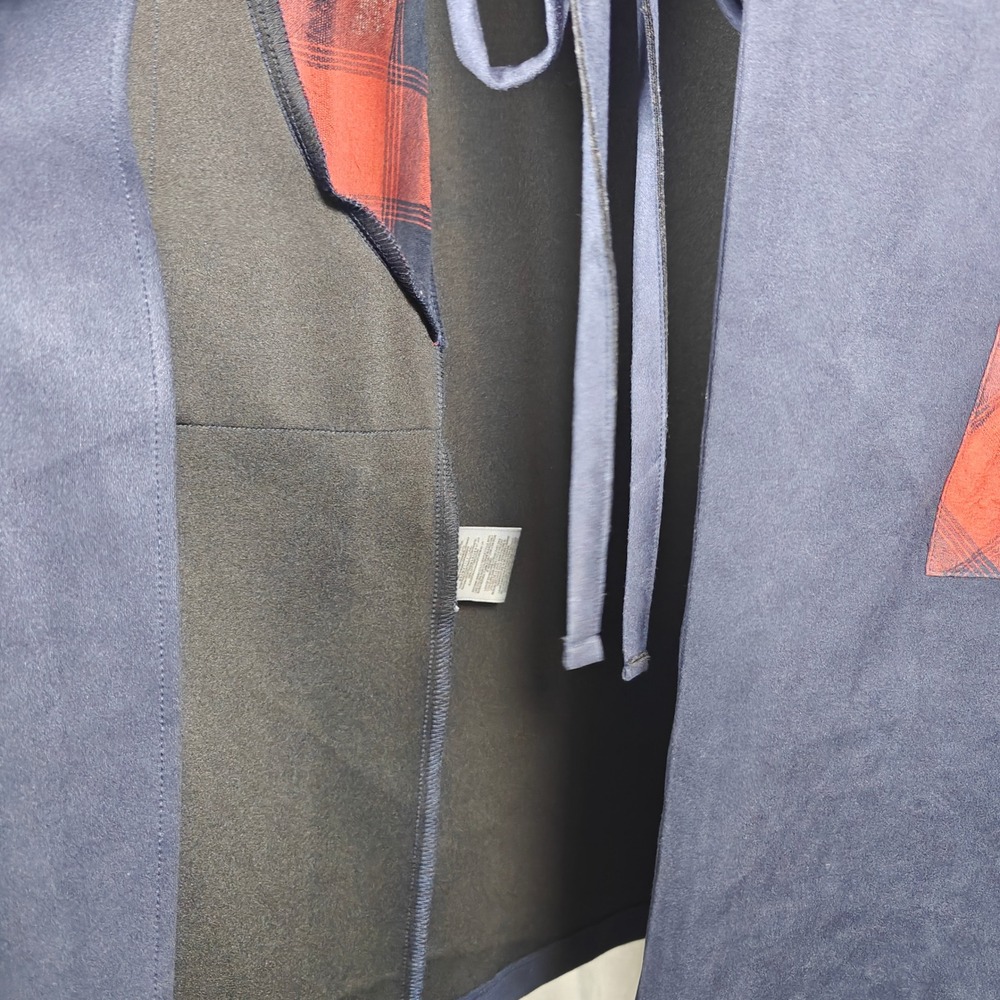 BCBGeneration Navy Faux Suede Plaid Longline Duster Vest Navy Red Small - Picture 5 of 9
